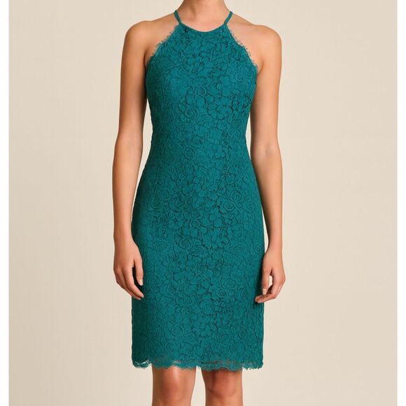 LOFT Dresses & Skirts - Loft Green Lace High Neck Bodycon Dress Size 0